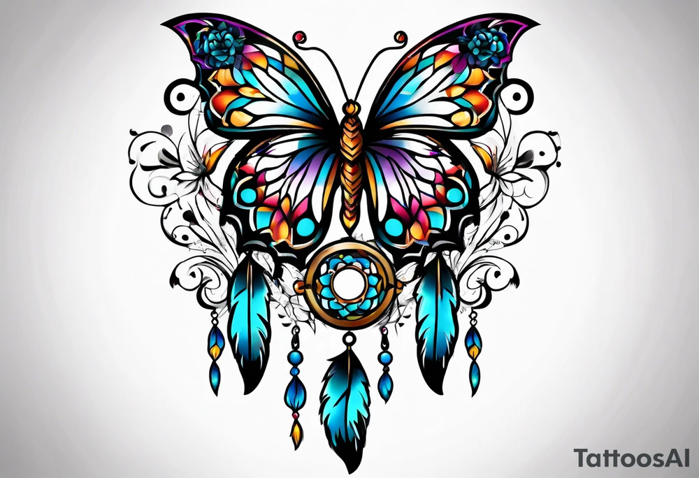 Dream catchers, butterflies, and lotus flowers tattoo idea