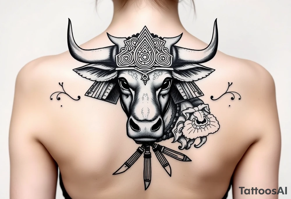 Ox dressed up as samurai warriors tattoo idea