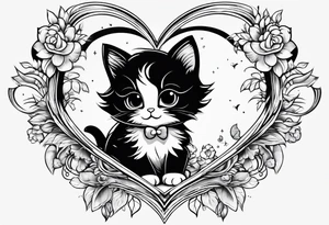 Cute kitten jumping over a heart full body tattoo idea