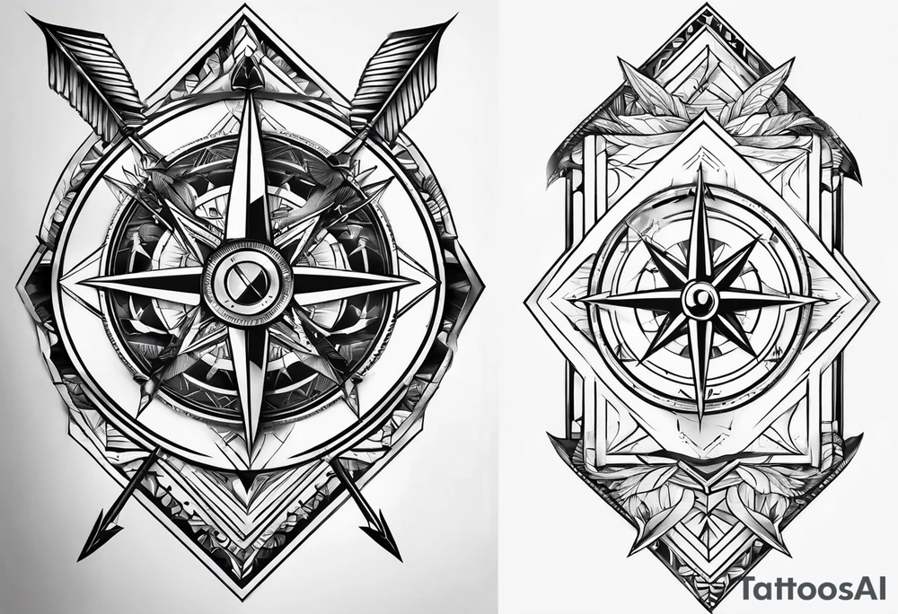 arrow with compass calf tattoo idea