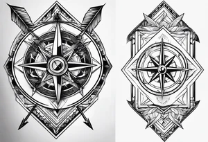arrow with compass calf tattoo idea