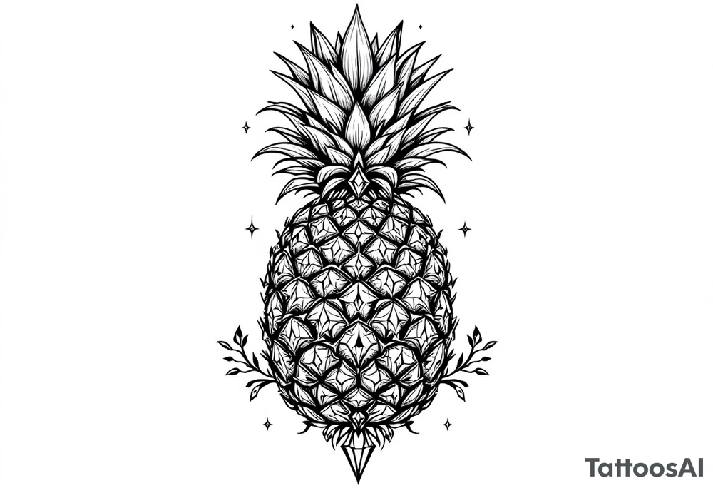 Majestic pineapple, crown, diamonds, vagina, anus tattoo idea