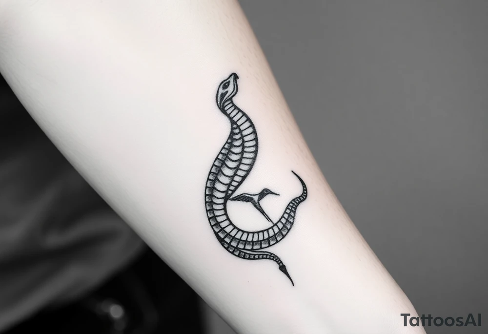 A snake and crane tattoo idea