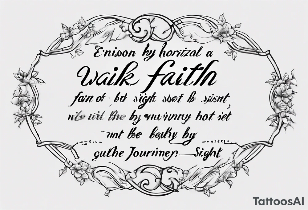 envision a horizontal placement of the quote “walk by faith, not by sight” with an elegant script font. Integrate a subtle stairwell wrapping around the quote. This design captures the essence of the journey guided by faith. tattoo idea