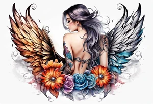 Leg sleeve Angel wing and butterfly tattoo idea