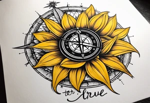 Sunflower and a compass, with the words "To Thine Own Self Be True" tattoo idea