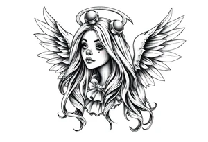 Payasa Clown Girl long hair Angel Wings tattoo idea