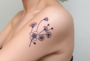 wrist tattoo with cosmos, lily of the valley, and chrysanthemum tattoo idea