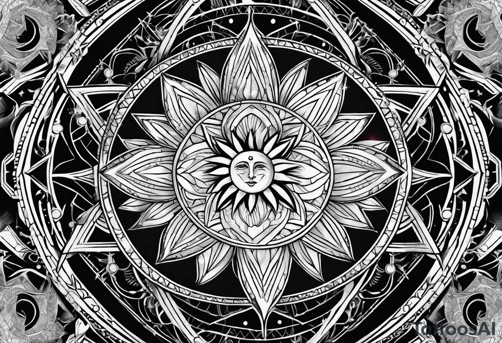 sun and moon sacred geometry tattoo idea