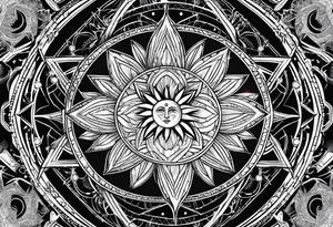 sun and moon sacred geometry tattoo idea