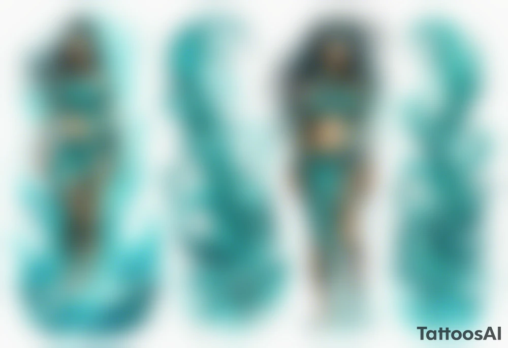 a turquoise Na'vi woman standing in the sea with water for legs surrounded by crashing waves tattoo idea