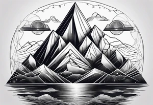 geometric mountain, sea, space tattoo idea