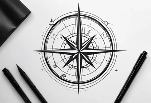 Compass with wAVES AND BIRDS on mid back female tattoo idea