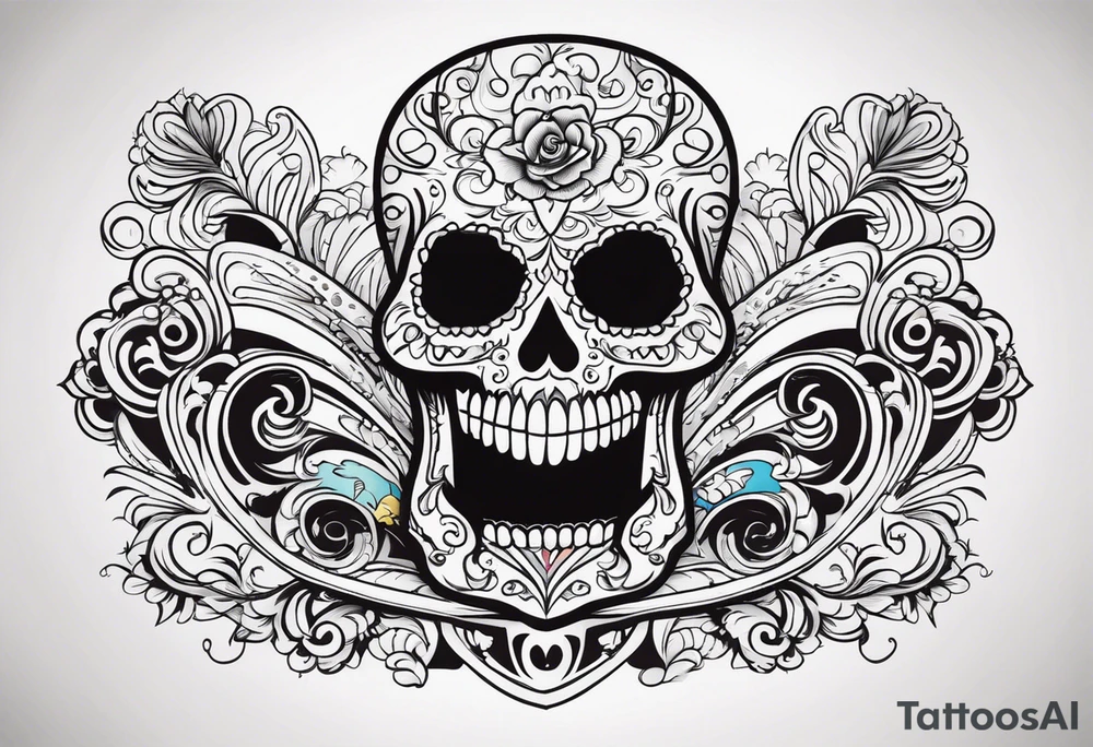 Manly sugar skull with bones tattoo idea
