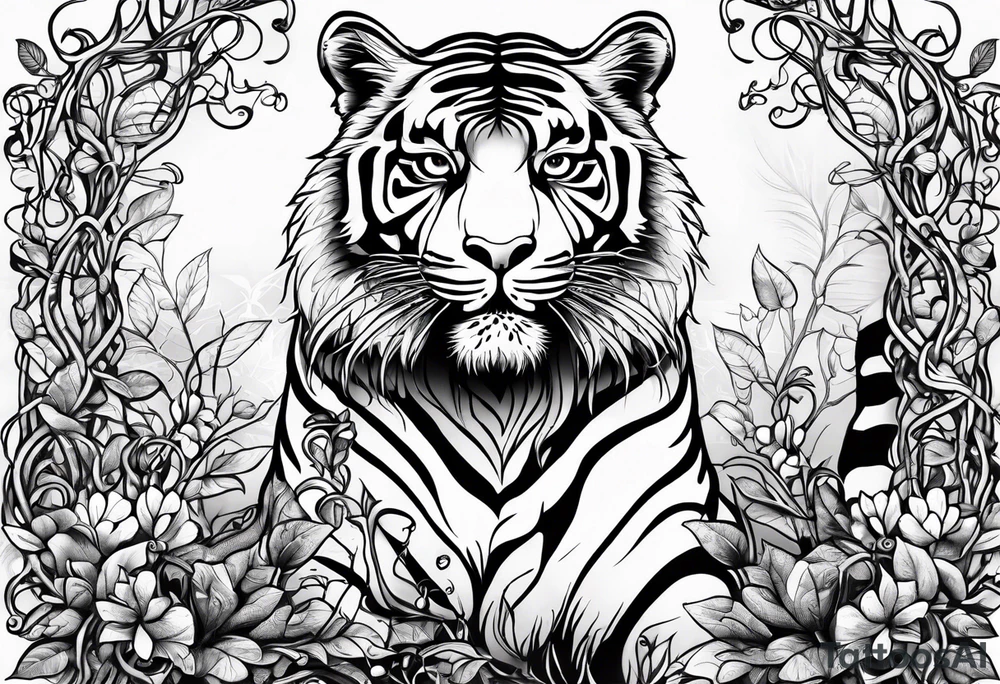 Vines climbing up body with tiger lollies growing and the quote 'then, child make another" written into one of the vines tattoo idea