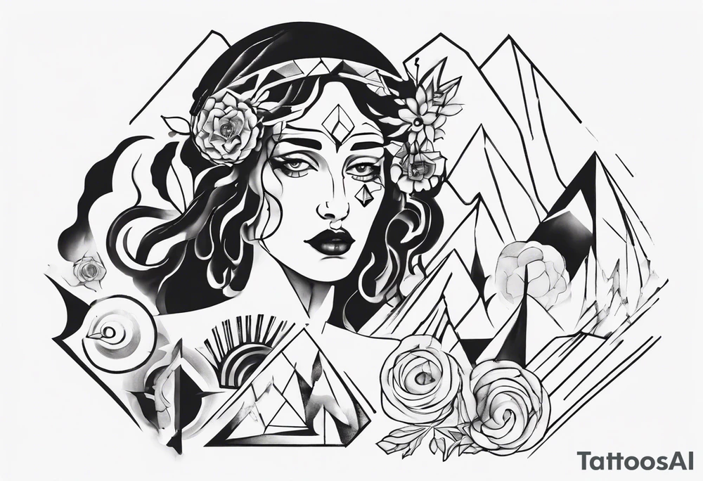 Persephone with mountains tattoo idea