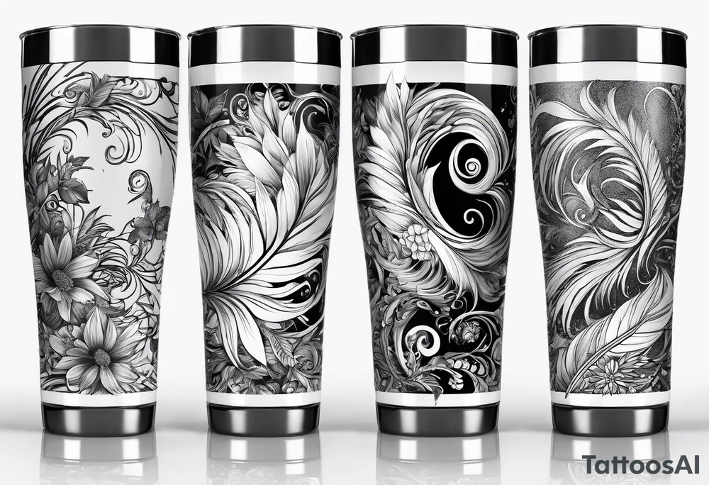 20 oz tumbler, personalized, fantasia, floral , dreamscape, feathers, Cheshire Cat tattoo idea