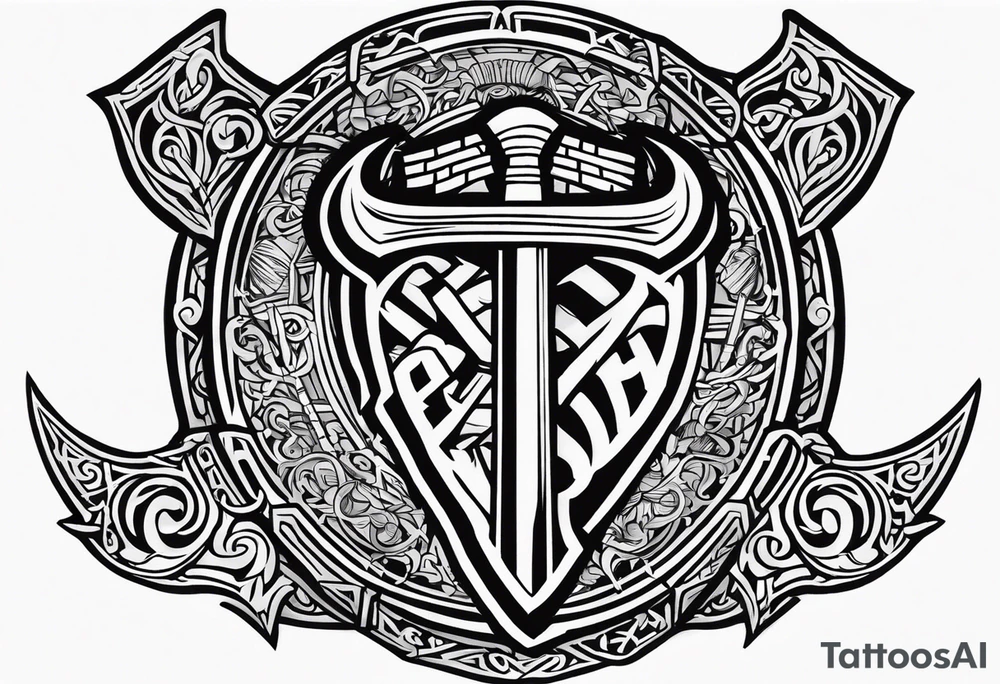 Valhalla viking gods shield hatchet sword tattoo idea
