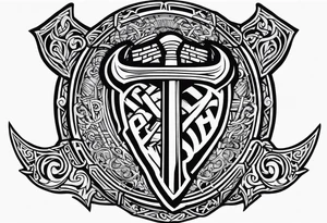 Valhalla viking gods shield hatchet sword tattoo idea