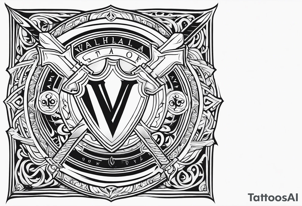 Valhalla shield sword axe fire tattoo idea