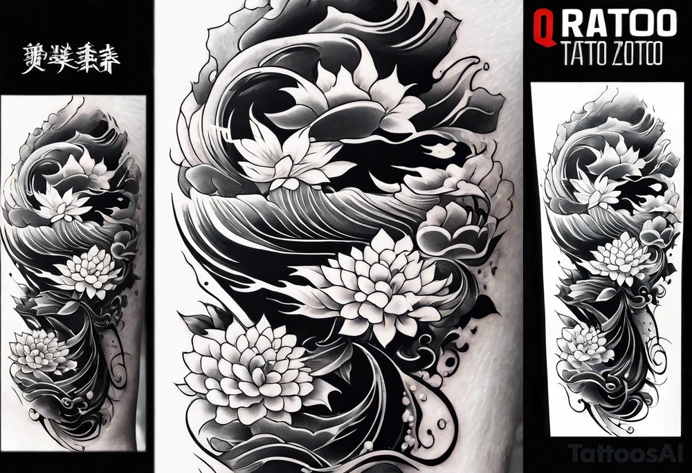 japanese sleeve tattoo with water elements tattoo idea