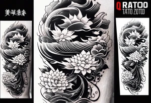 japanese sleeve tattoo with water elements tattoo idea