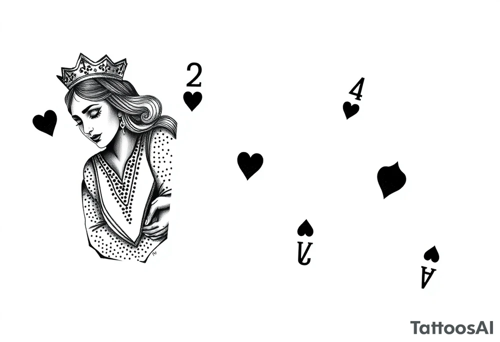 (Queen of hearts, 2 of hearts and 4 of hearts) playing cards tattoo idea