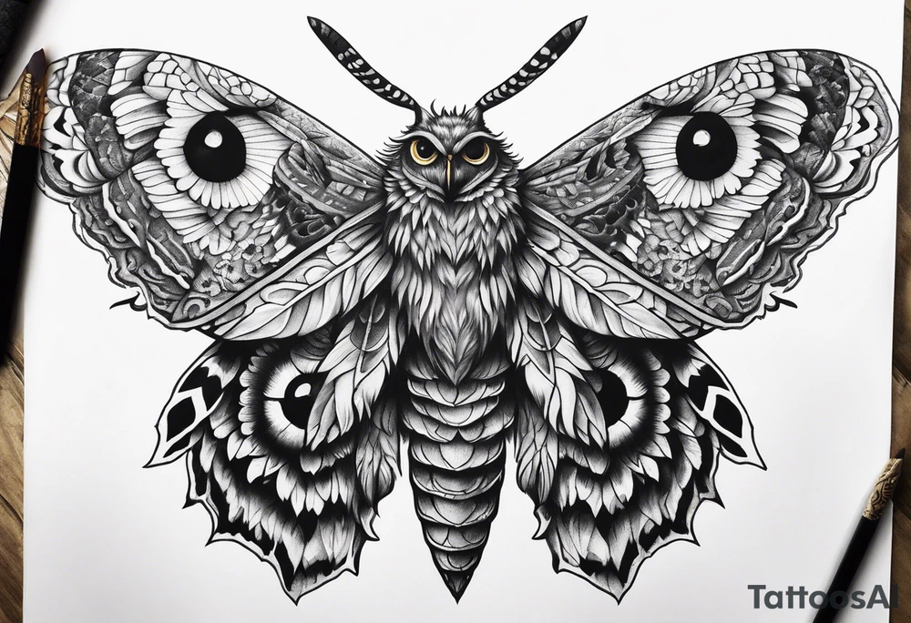 Dead head moth with owl eyes tattoo idea