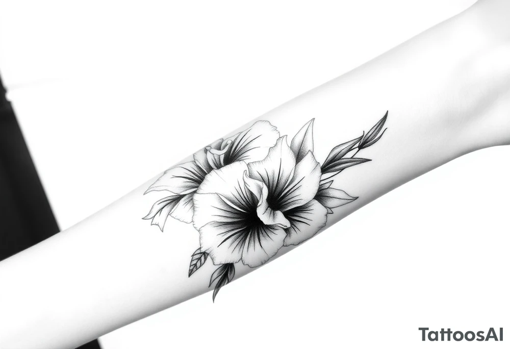 Gladiolus and naricuss flowers on forearm tattoo idea