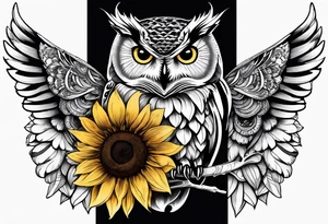 Sleeve with an owl, sunflower and butterfly tattoo idea