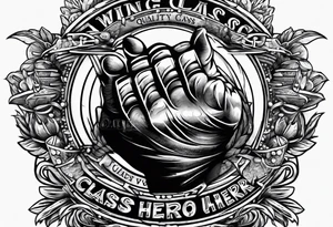 working class hero text with 20 pieces of silver and praying hands tattoo idea