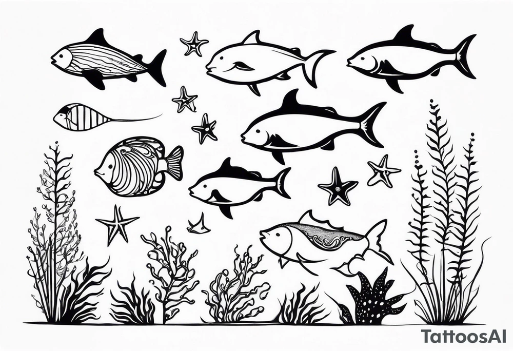 Small sea creatures in a line tattoo idea