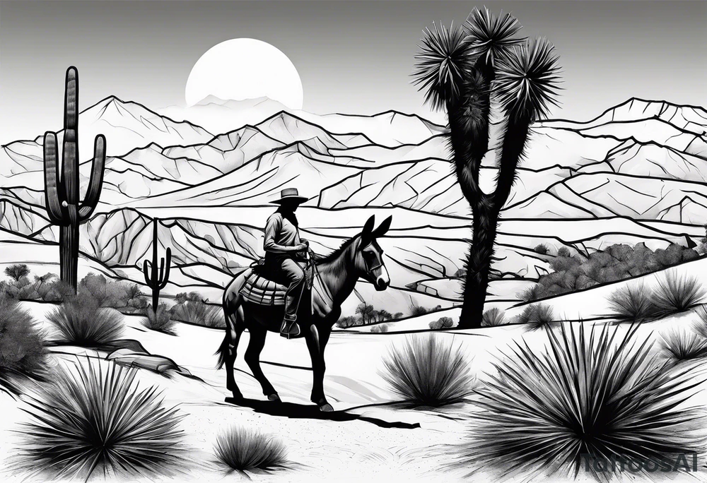 Desert mountain with a donkey and a Joshua tree. J
Jeep gladiator in the background tattoo idea