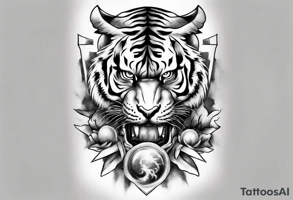 Tiger Warrior sleeve tattoo with lightning and the sun
Forearm sleeve tattoo idea
