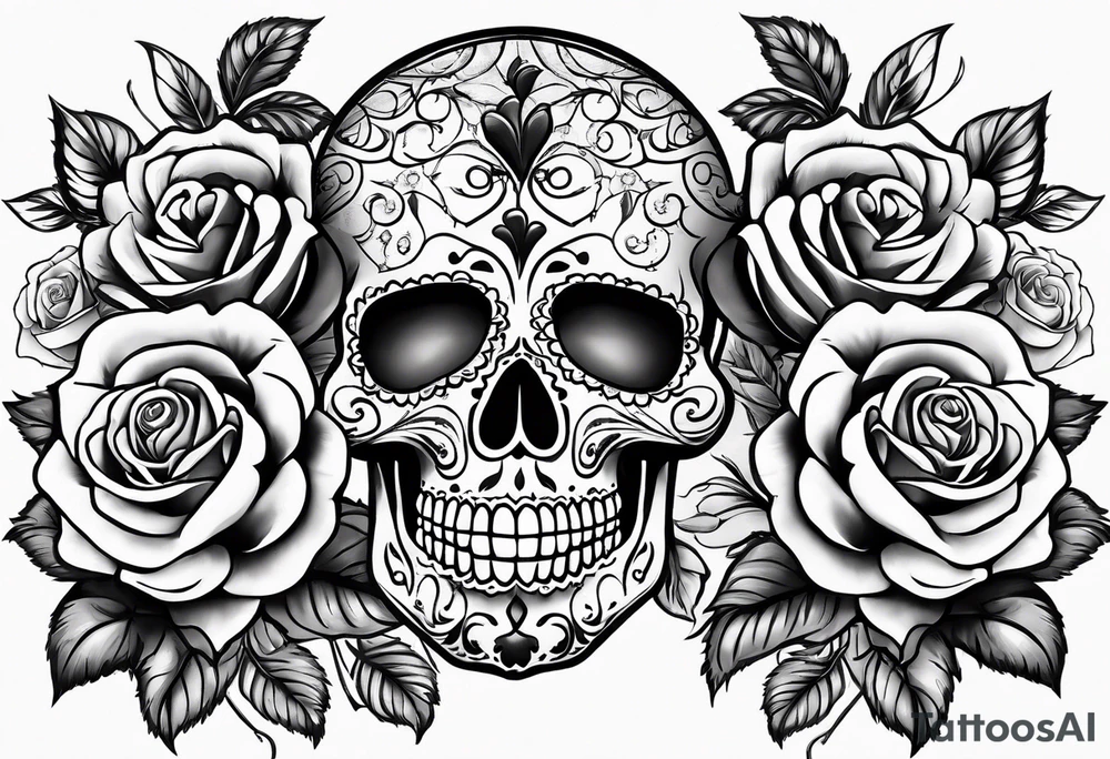 Sugar skull with roses that are orange and black tattoo idea