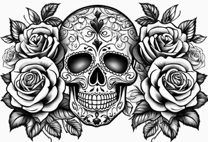 Sugar skull with roses that are orange and black tattoo idea