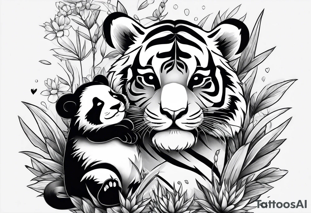 Baby tiger and baby panda hanging out tattoo idea