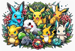 small pokemon x digimon tattoo idea