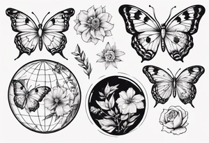 Butterflies and flowers in a globe tattoo idea