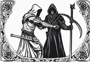 The executioner and death with a scythe shake hands tattoo idea