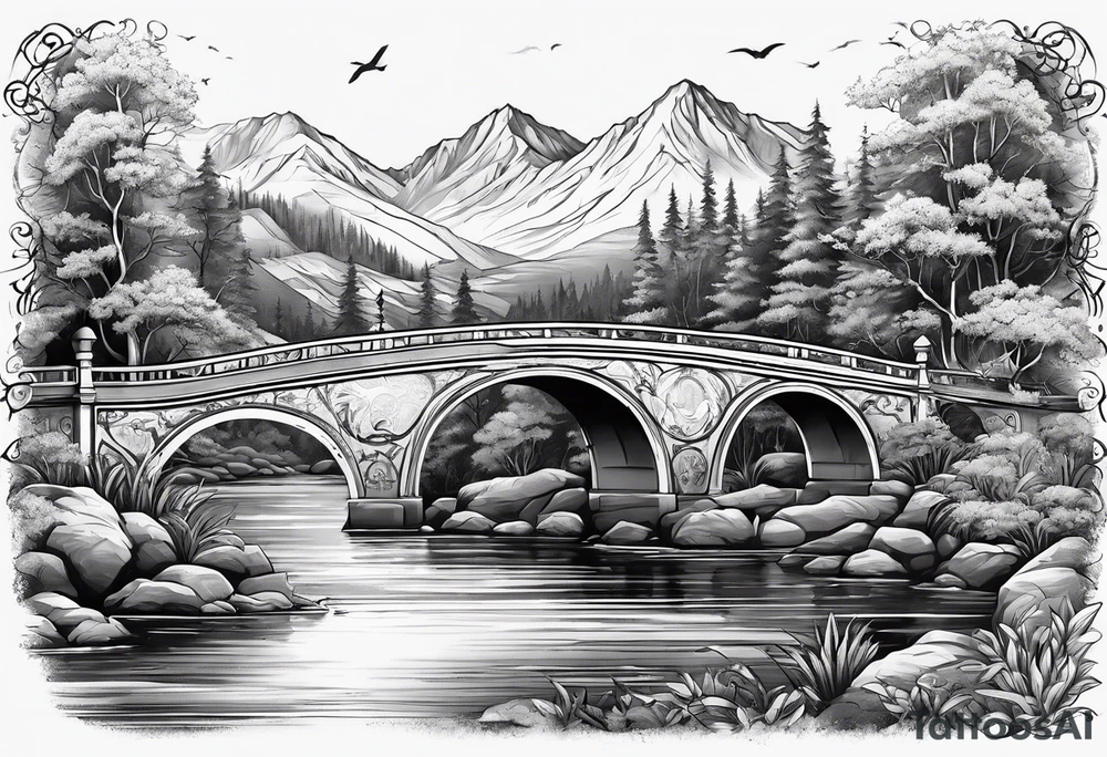Dog shaped bridge over river tattoo idea