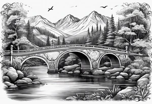 Dog shaped bridge over river tattoo idea