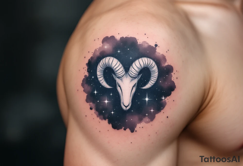 The Aries star constellation sparkles in white ink on a deep navy background, symbolizing the fire sign’s place among the stars. tattoo idea