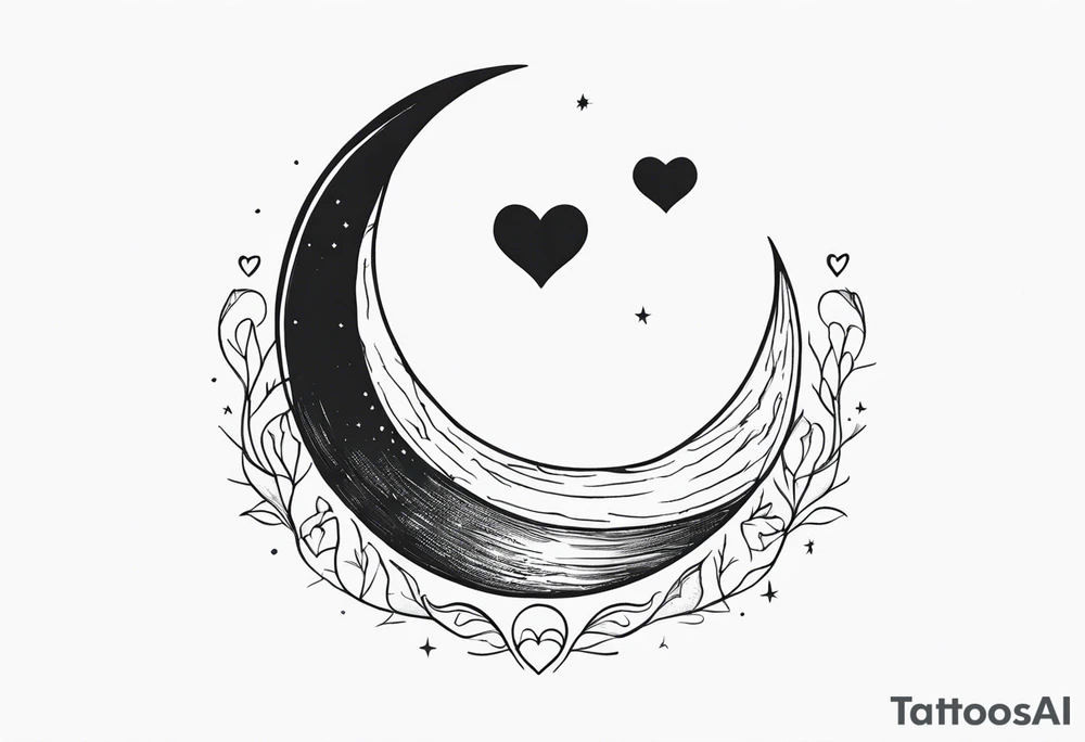 Crescent moon with a love heart inside tattoo idea