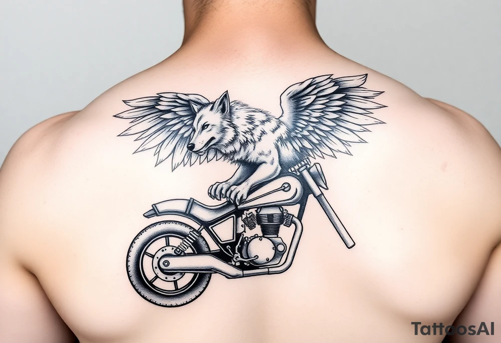 guardian angel wolf on a motorcycle tattoo idea