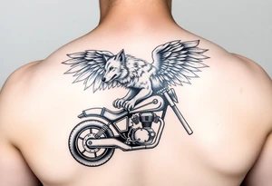 guardian angel wolf on a motorcycle tattoo idea