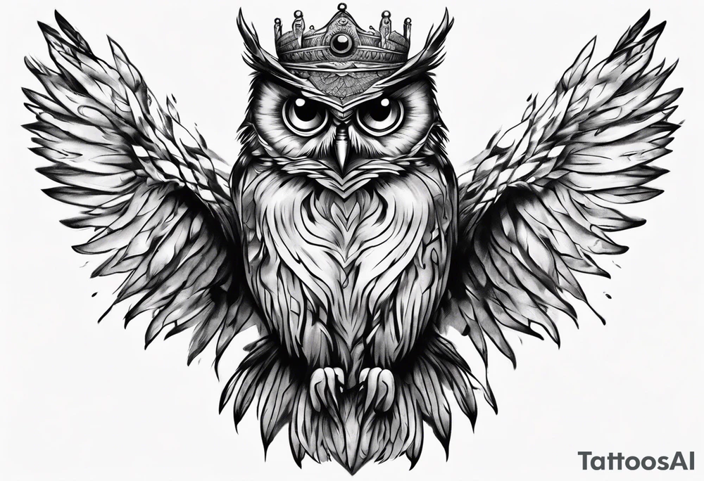 Wise Crowned Owl looking away. tattoo idea
