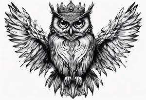 Wise Crowned Owl looking away. tattoo idea