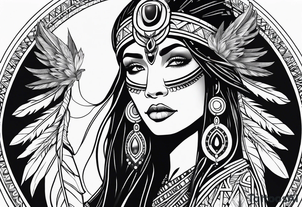 beautiful, kali, valkrye, goddess, native american, chest, left looking in to center, wing tattoo idea