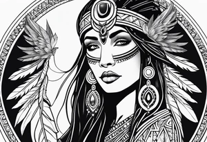 beautiful, kali, valkrye, goddess, native american, chest, left looking in to center, wing tattoo idea